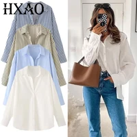HXAO mujer 2025 camisas y blusas de gran tamaño Primavera Verano 2025 mujer elegante botón hasta blusas de manga larga moda Tops de talla grande