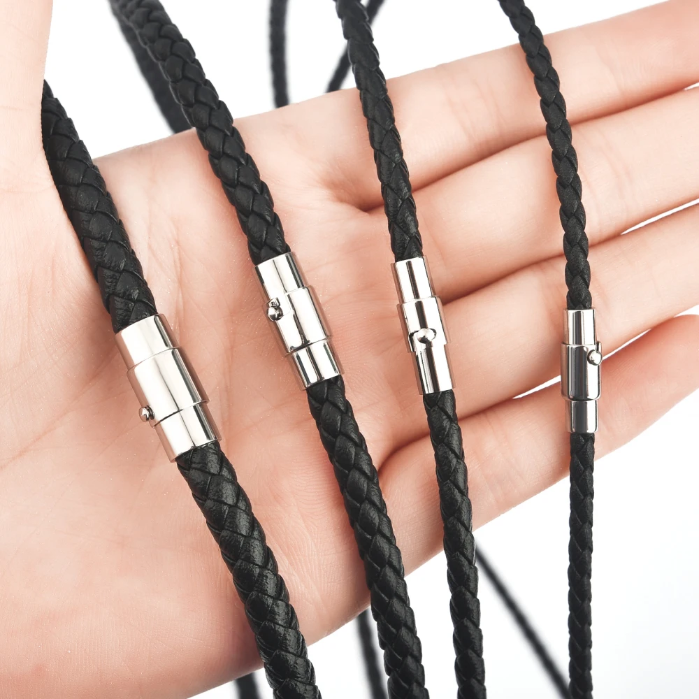 45/50/60cm Leather Necklace Wax Rope With Stainless Steel Clasp Wax Cord Chain For Women Men DIY Jewelry Accessories Findings image 2