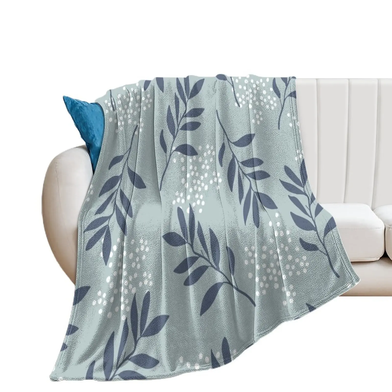 Christmas teal and blue floral leaf and snowy white pattern Throw Blanket for babies Summer Sofa Throw Custom Blankets