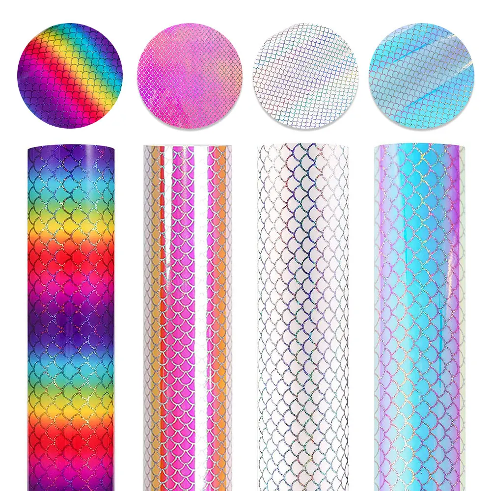 12x10in 4Pcs/Pack Bundle Mermaid Adhesive Craft Vinyl Holographic Opal Sheets Film DIY Wall Cup Window Decal Decor For cut