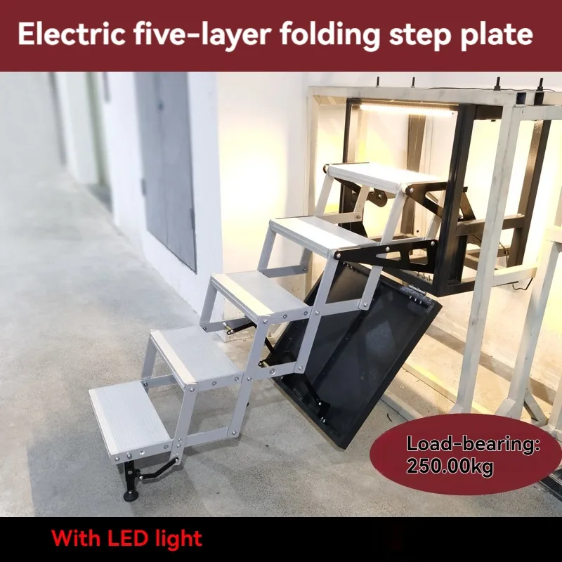 Aluminum Alloy 5-Tier Folding RV Step Manual Foot Pedal with Light for Motorhome Caravan Special Offroad Vehicles