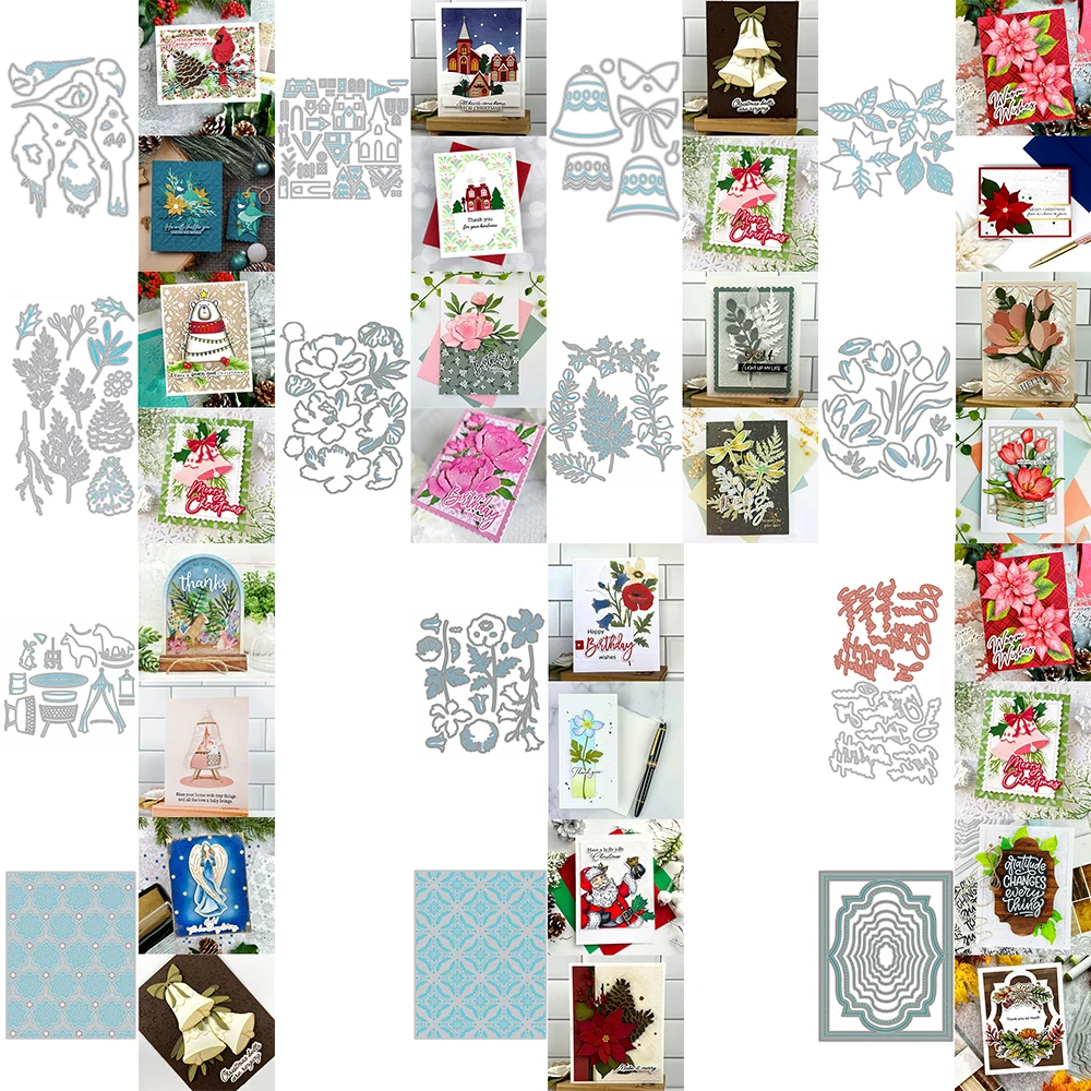 Matrices de découpe en métal, cadre superposé de fleurs élégantes, moule de fond, couteau, bricolage, Scrapbooking, fabrication artisanale de cartes de noël