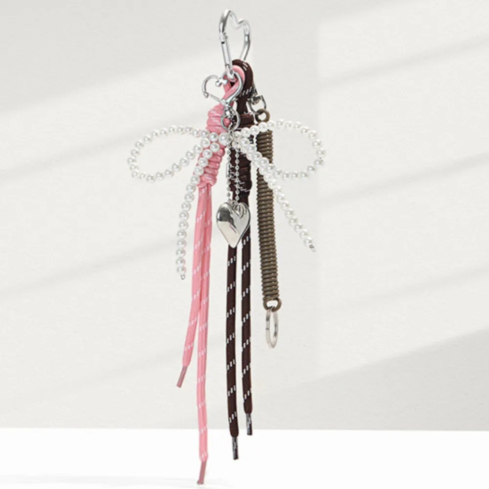 Ins لامعة جلدية اللؤلؤ القوس كيرينغ حبة شرابة طويلة الحب القلب على ظهره قلادة الكورية نمط Y2k حقيبة محفظة ديكور النساء الفتيات #2