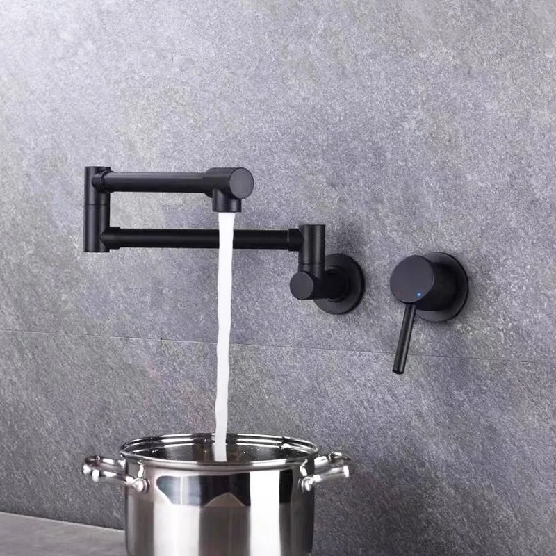 

Brushed Gold Rotating Kitchen Faucet Wall mounted Hot and Cold Fodable Sink Faucet Kitchen Tap Brass Black Swivel Sink Mixer Tap