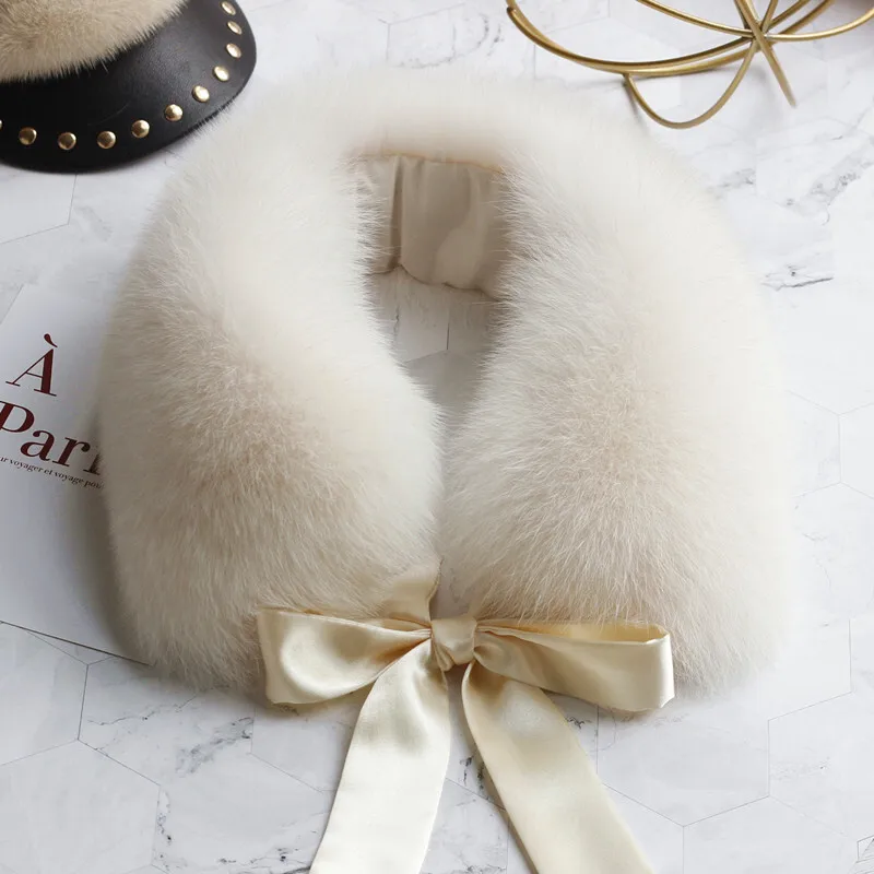 Fox Fur Collar Ladies Winter New Ribbon Scarf Coat Collar Fashion Warmth Real Fox Fur Scarf Multiple Colors Women