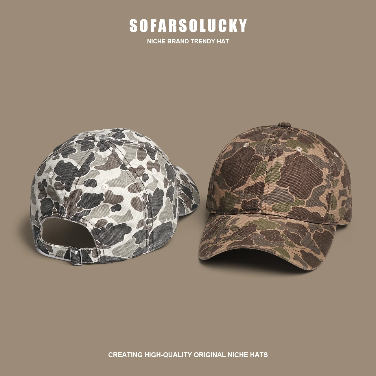 Retro Camouflage Light Board Baseball Cap American Tooling Wind Hardtop Light Board Baseball Cap Men's Outdoor Sports Sun Hat