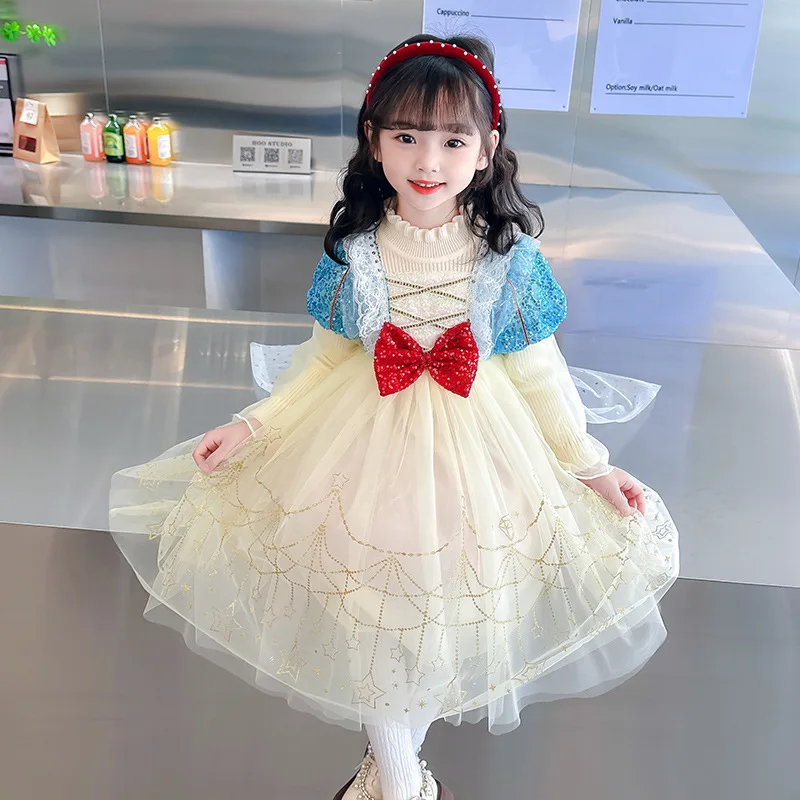 Autumn Dress for Baby Kids Girls Vestidos Birthday Party Dress Princess Evening Girl Dresses Mesh Knit Children Clothes Girls