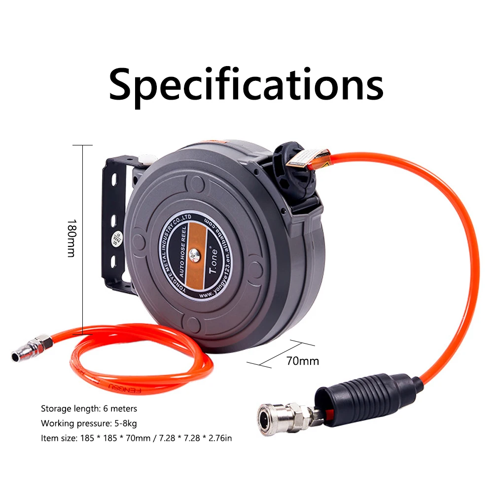 6mm Automatic Retractable Hose Reel Car Wash Garden Irrigation Water Tube Holder Wall Mount High Pressure Waterpipes Roller Drum