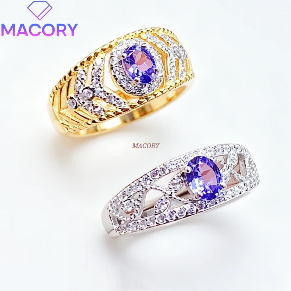 S925 sterling silver natural tanzanite ring vintage luxury style elegant palace-inspired design great for banquets
