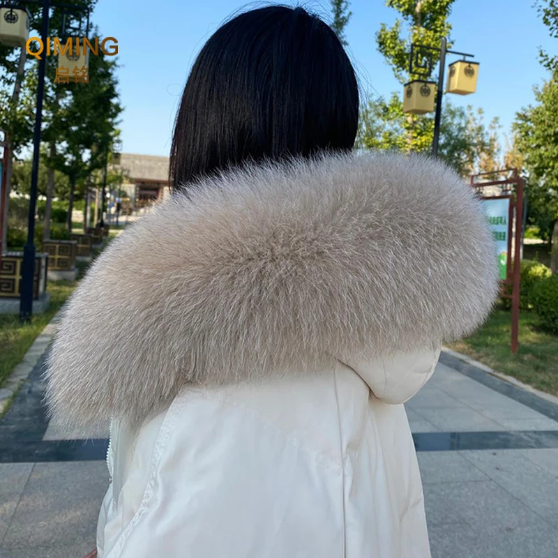 100% Real Fox Fur Collar Winter Hood Trims Fur Decor Shawl Coat Parkaks Neck Warmer Women Warm Furry Fur Scarf Luxury Scarves