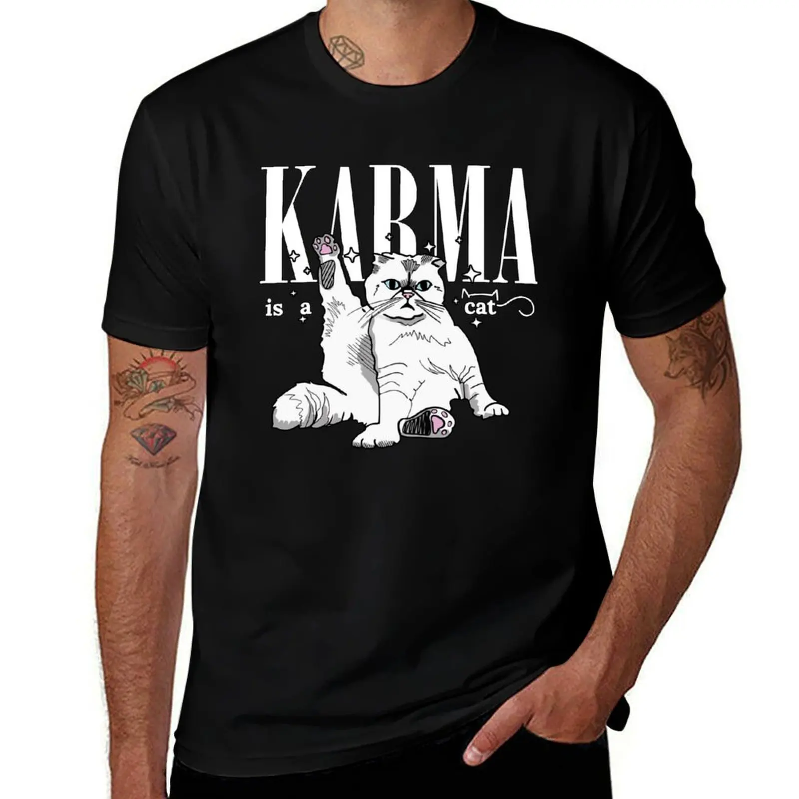 

Karma is a cat purring in my lap cause it loves me T-Shirt t shirt man designer man t shirt designer