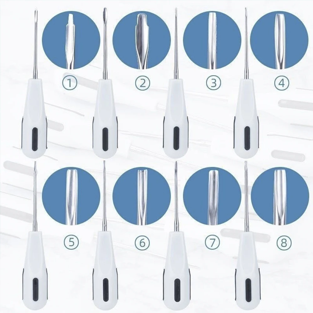 

Набор из 8/10 изогнутых элеваторов для атраumaticальной экстракции корней зубов – минимально инвазивные стоматологические хирургические инструменты