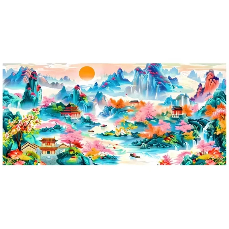 

9ct 55X120cm Mountains Pre-Printed Cross Stitch DIY Embroidery Set Handicraft Floss Needle Crafts