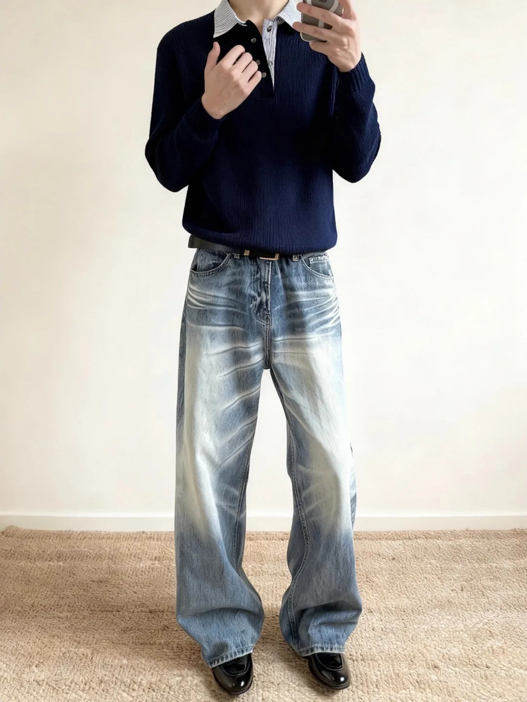 

Мужские джинсы-клеш Neecay: зимняя мода, стиль High Street, прямые брюки с микро-клешем, узор «снежинка», американский стиль