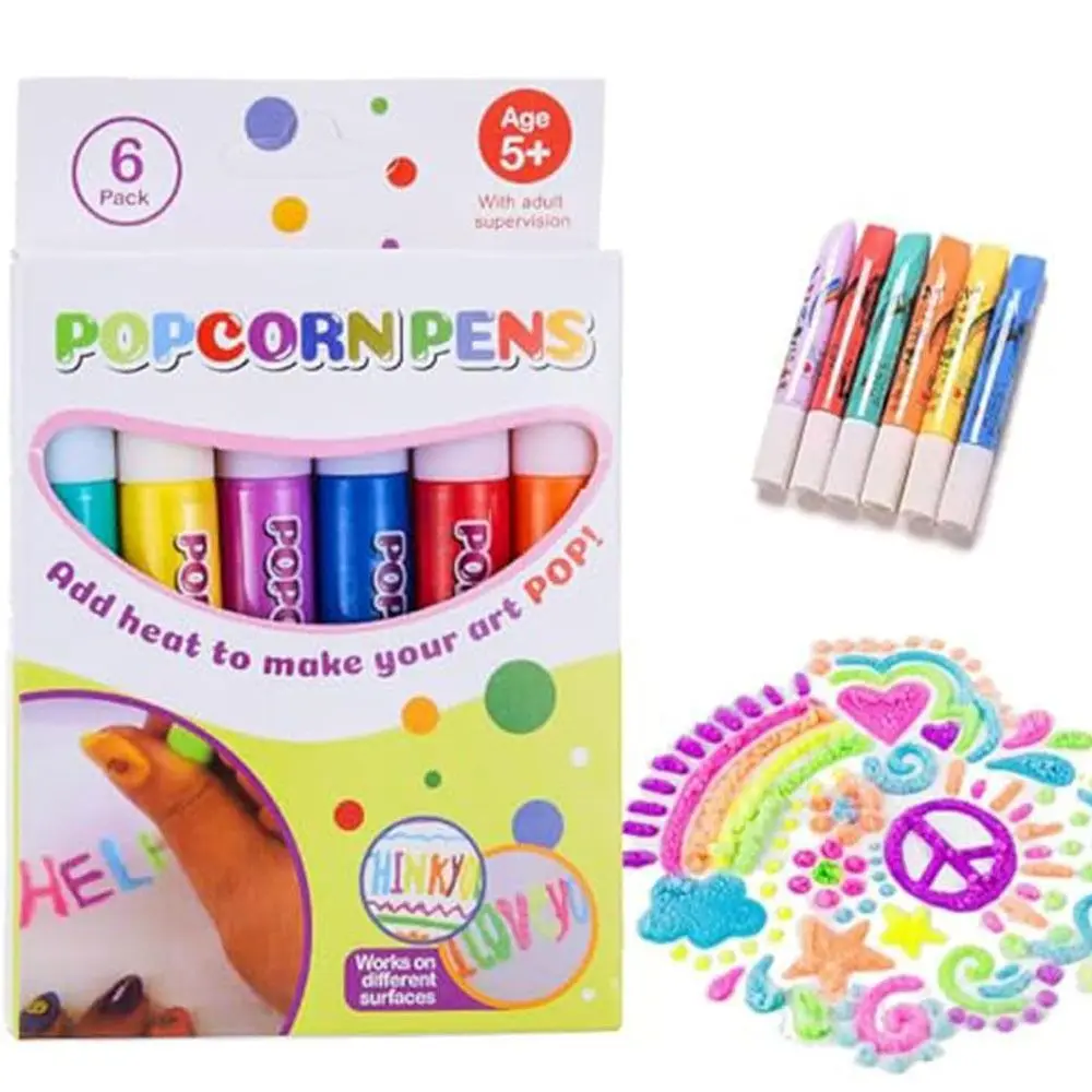 6Pcs Gift Expansion Bubble Popcorn Drawing Pens Fun Children's Diy Magic Popcorn Pens 3D 3D Art DIY Pens Kid