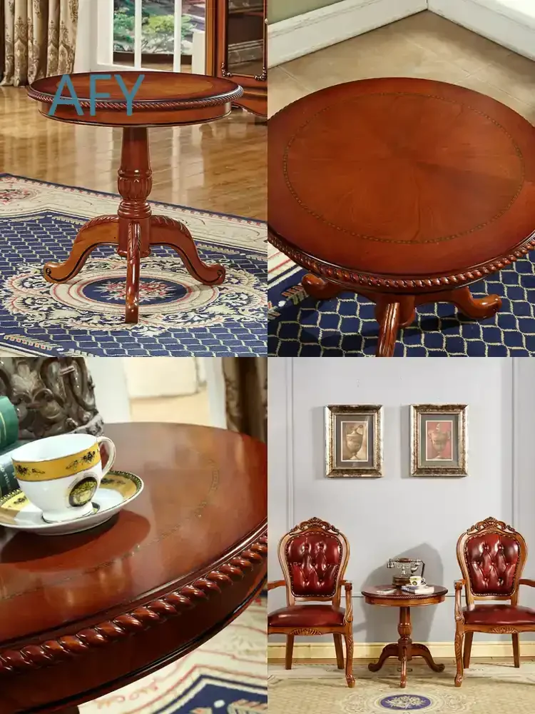 Round Wooden Coffee Table for European and American Style Vintage Distressed Minimalist Small Side Table for Living Room or