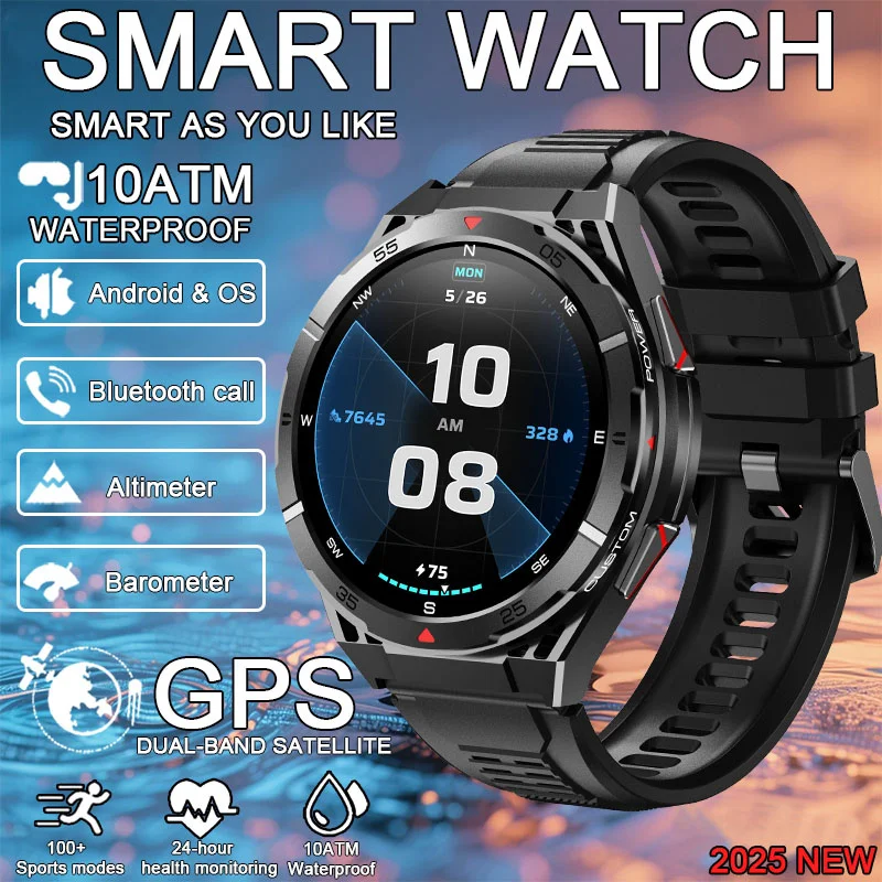 

2025 New Smartwatch Man Sports Military GPS Motion Track Compass 1.43 inch AMOLED Class Screen Heart Rate 10ATM Smartwatch Men