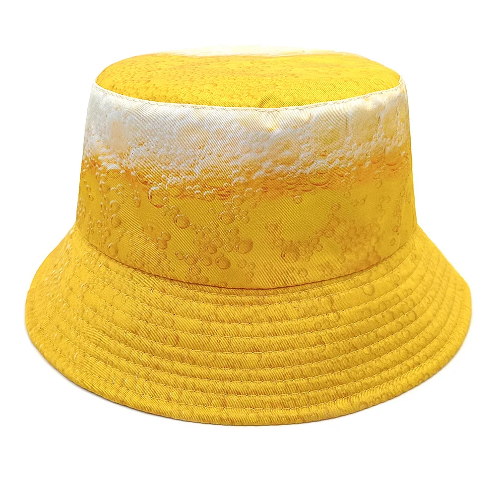 Yellow Beer Bubbles Bucket Hat Beer Festival Fashion Decorate Reversible Fisherman Hats Women Men Summer Sun Protection Panama
