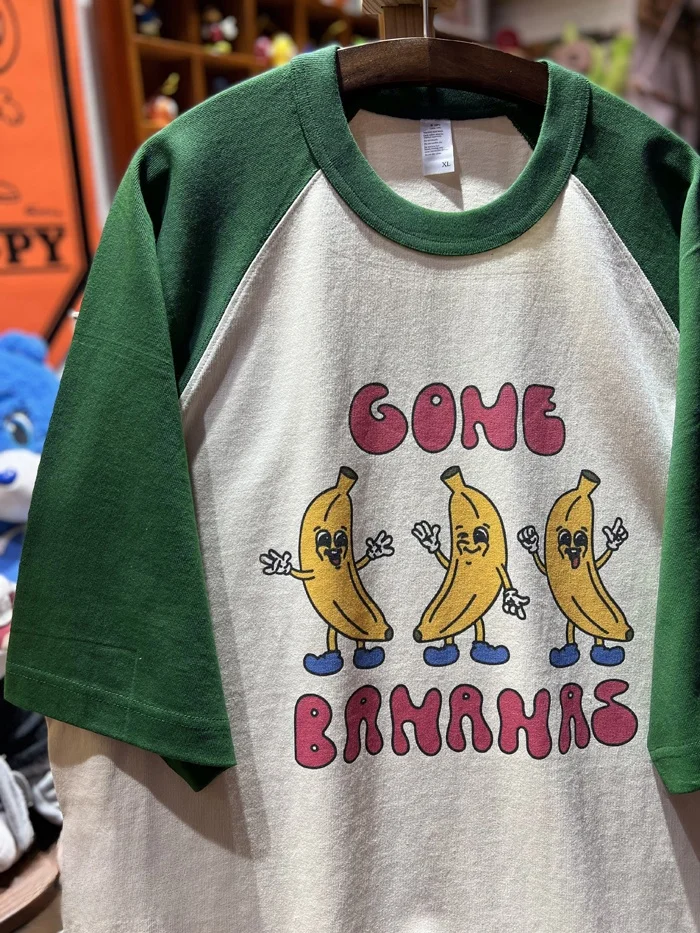 아메이카지 빈티지 귀여운 바나나 캐릭터 컬러 블로울더 인서트 코튼 280g 헤비웨이트 커플 티셔츠 캐주얼 스타일