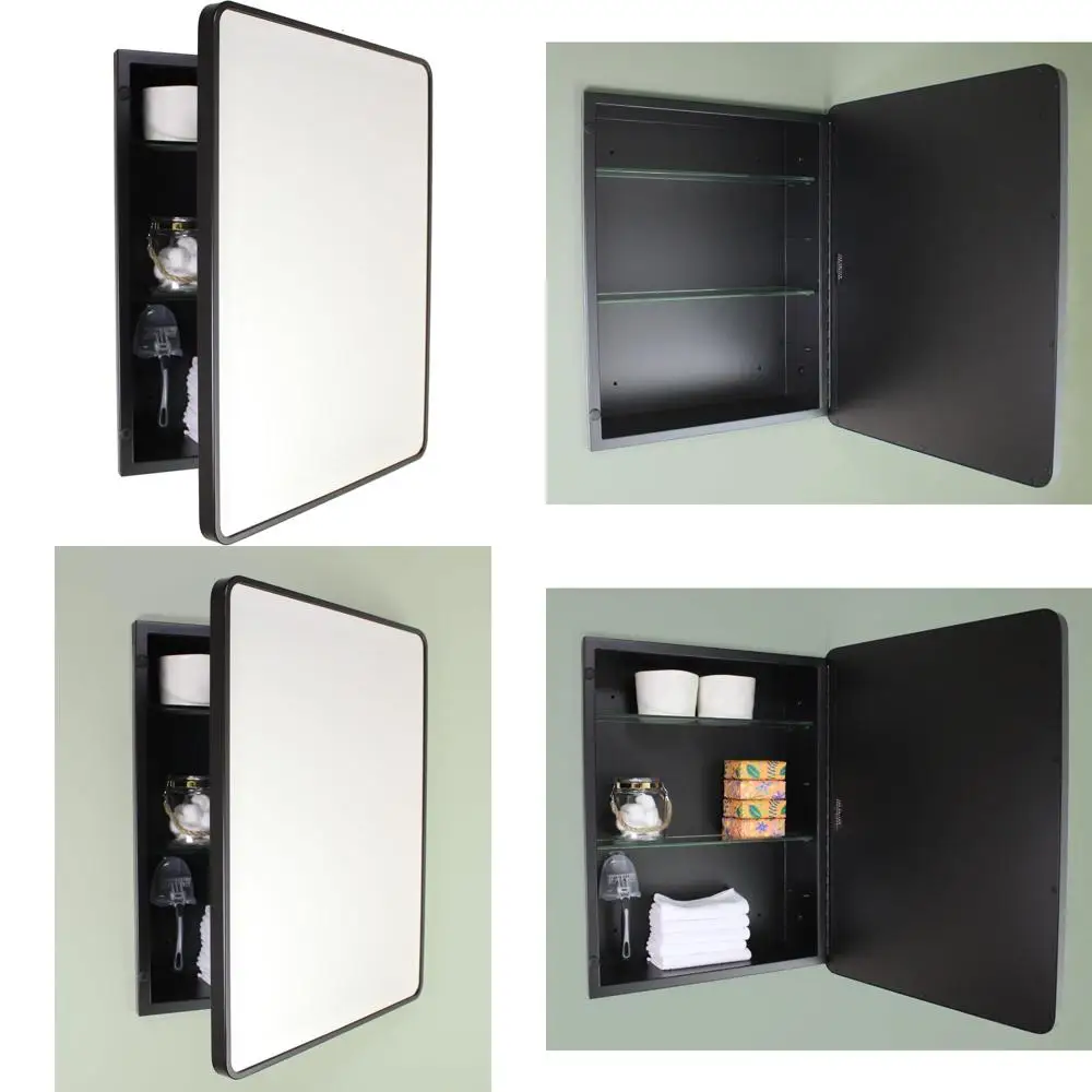 

Austin Farmhouse Style Metal Framed Recessed Medicine Cabinet with Beveled Mirror for 14x18 Wall Opening