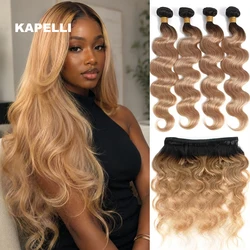 12A Honey Blonde Body Wave Human Hair Bundles Ombre Colored 1 3 4 Brazilian Human Hair Weaving Extensions 100% Remy Bundles Deal