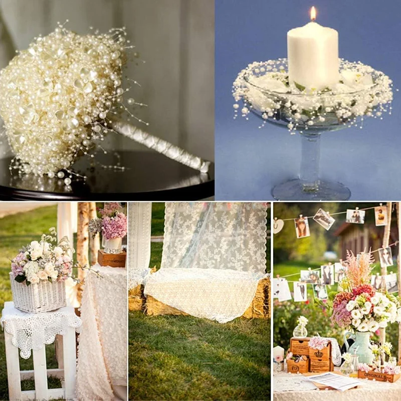 5M/Roll Pearl Chain Fishing Line Artificial Pearls String Beads Chain Trim Garland Flowers for DIY Crafts Wedding Party Decor