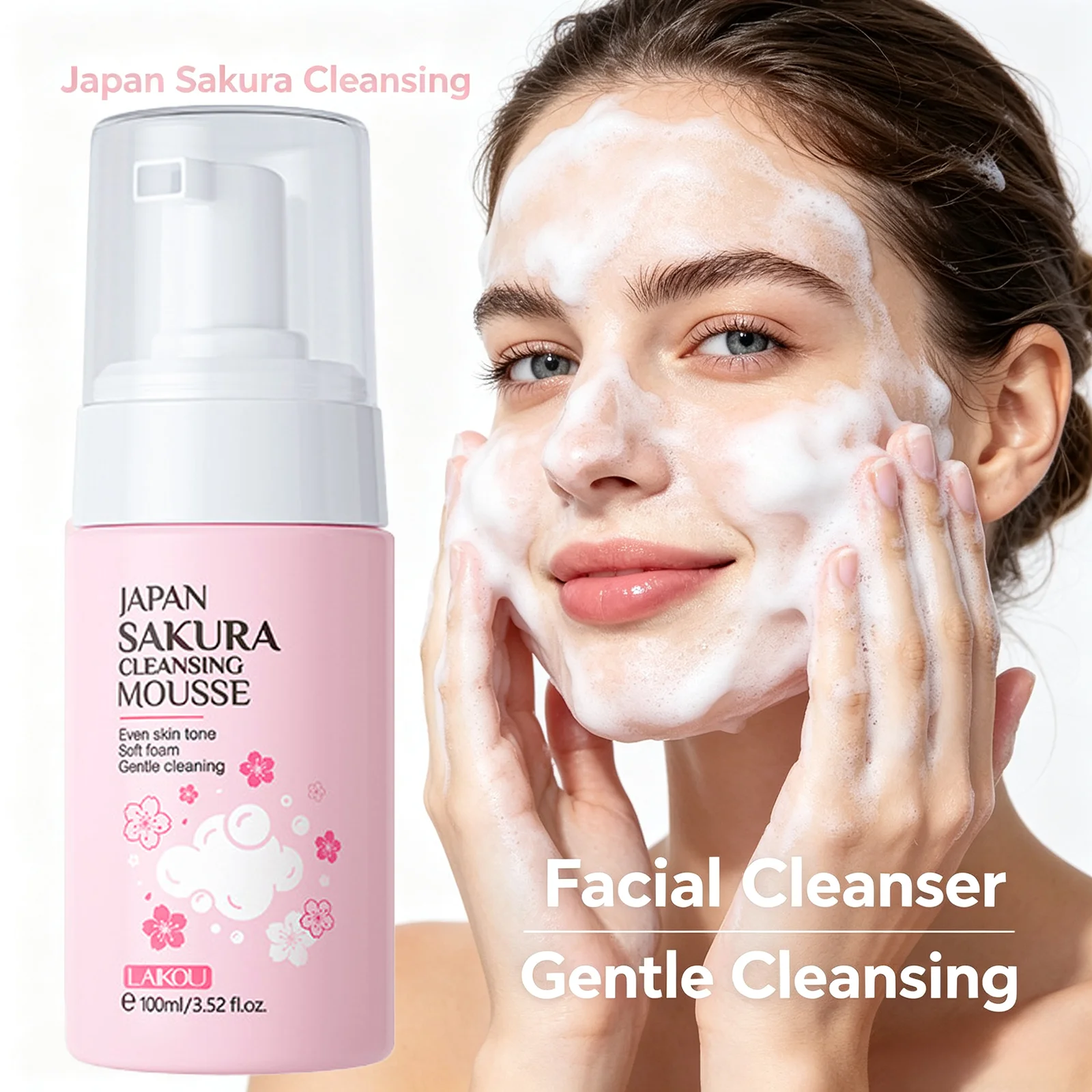 LAIKOU Japan Sakura Cleansing Mousse 100ml Gentle Deep Clean Foam Face Wash Oil Control Hydrating Facial Cleanser