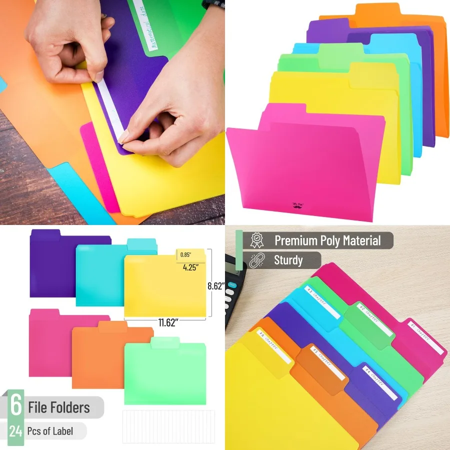 

Professional Office File Folders with 1/3 Cut Tab for Easy Organization 6 Pack Assorted Colors Letter Size Ideal for Document S