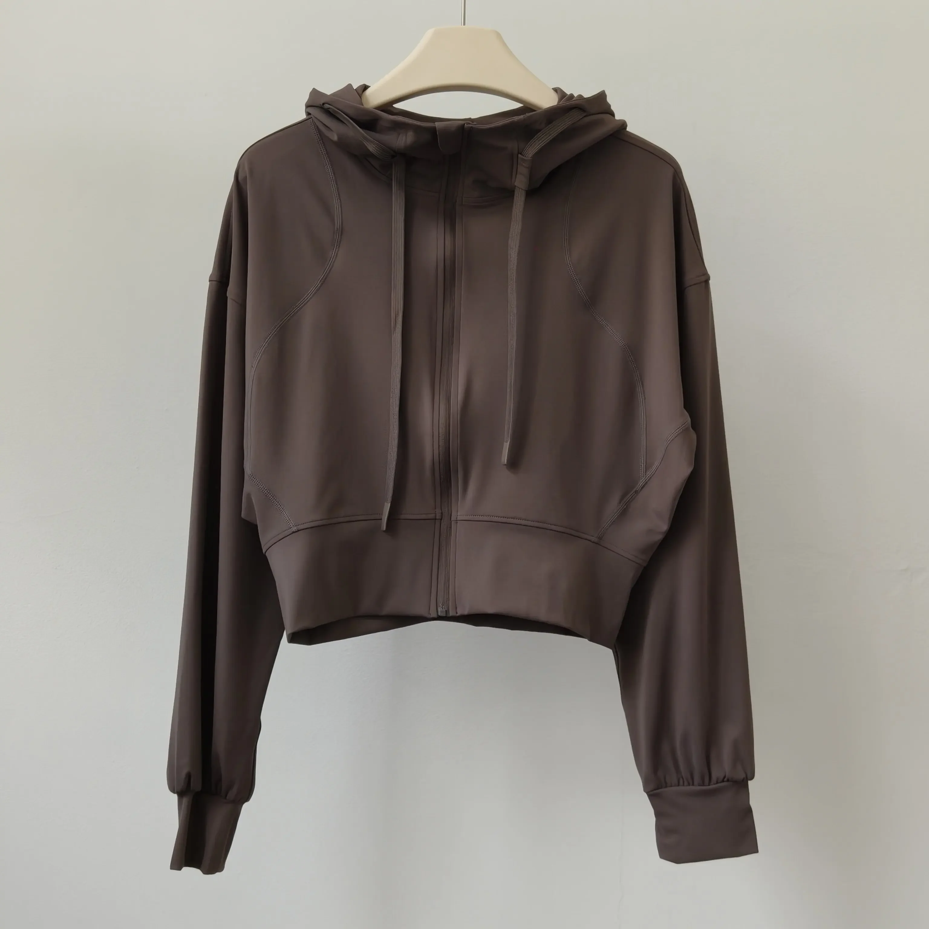 Damen Slim-Fit Langarm-Yoga-Oberteil, Pilates-Trainingsshirt, Kapuzen-Sportjacke für Fitness und Training – Detail 8