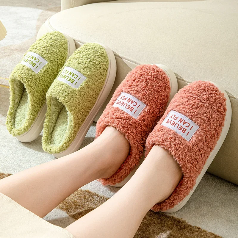 Thick Sole Home Indoor Outside Men And Women Couples Winter Household Warm Fluffy Slippers High Heels Plush Cotton Shoes Ladies