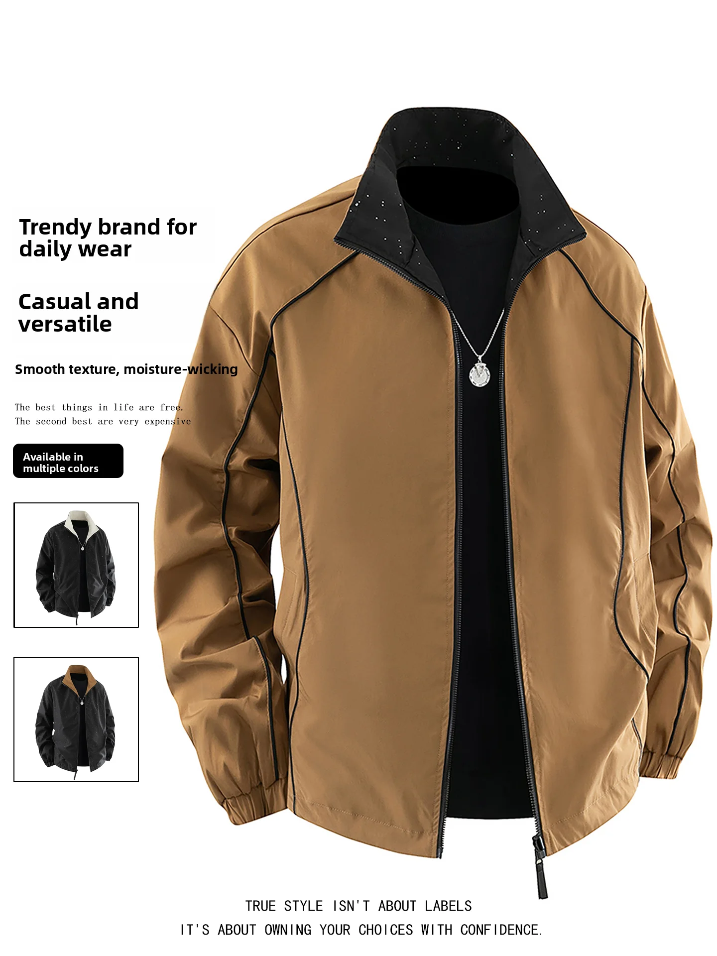 

American Sle Loose Fit Men's Jaet Stand Collar Casual Spor Outerwear Faionable Urban Youth Polyester Fiber