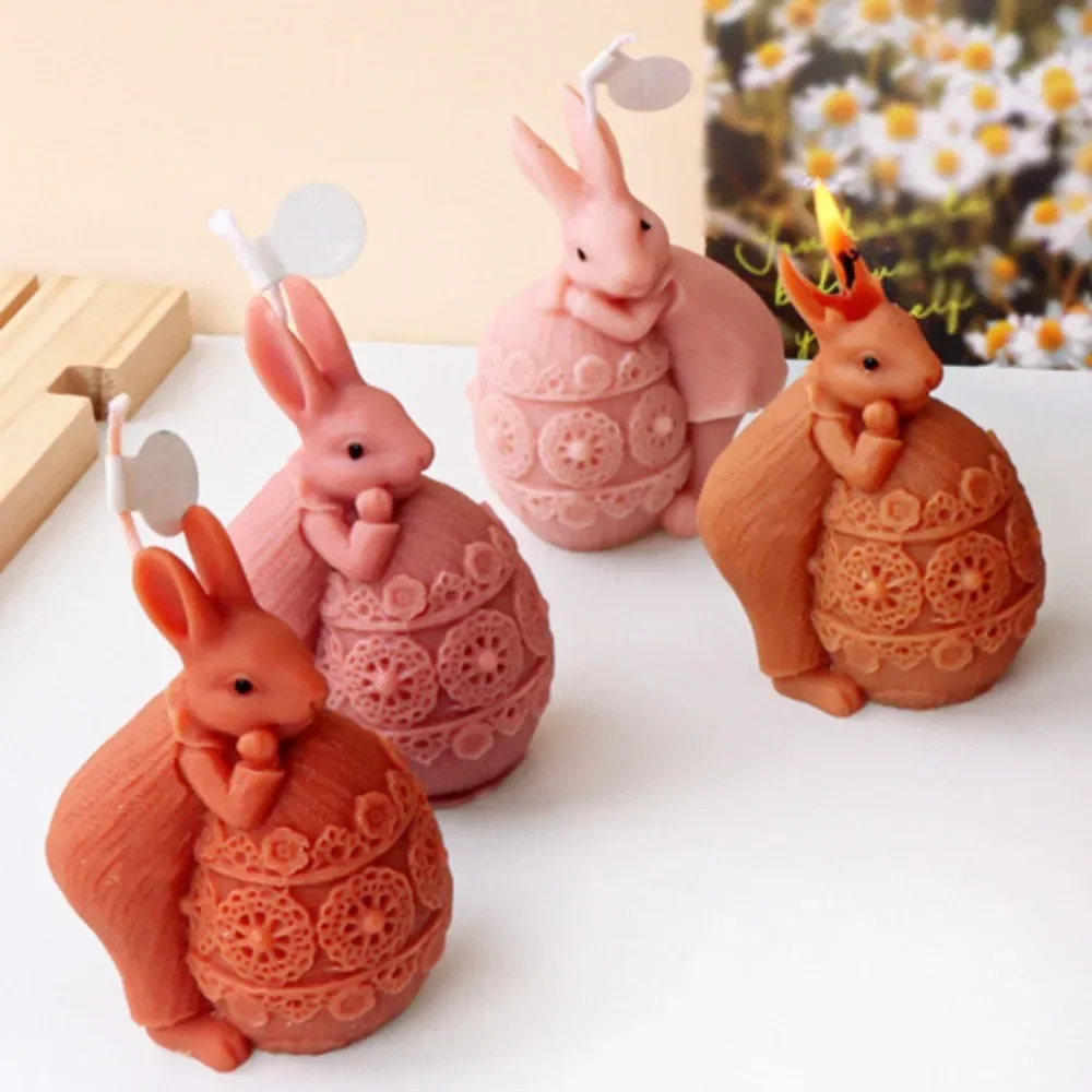 DIY Cute Rabbit Candle Making Tool Easter Egg Soap Crystal Silicone Mould Chocolate Cake Decor Animal Painting Plaster Doll Gift