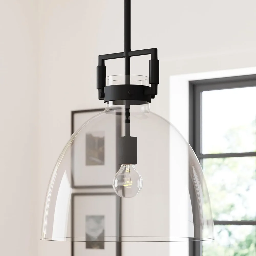 

Pendant Lighting, Black Hanging Ceiling Light with Oversized Glass Shade and Adjustable Cord, for Kitchen Island or Entryway