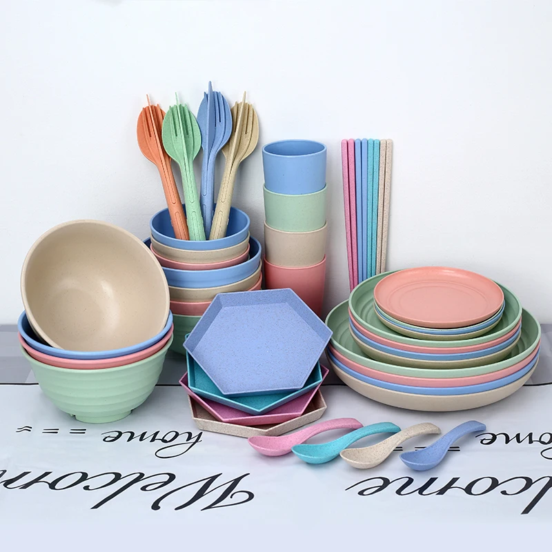 Wheat Straw Dinner Set Lightweight Cutlery Family Tableware Set Travel Picnic Dinnerware Set Eco Friendly Portable Cutlery Set