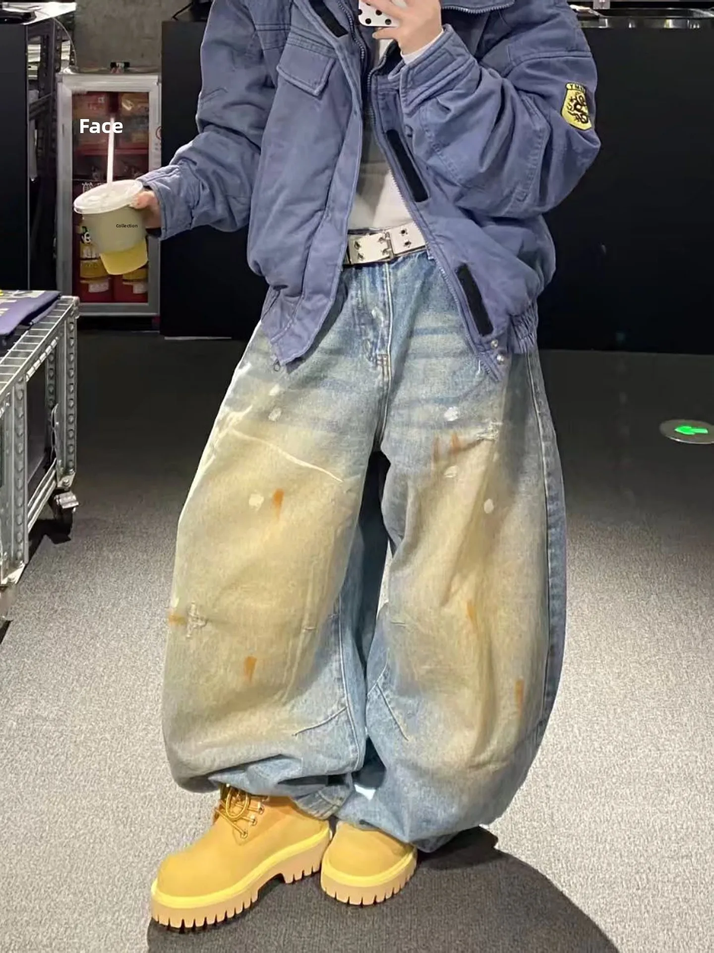 

Large Size American Retro Washed Knife Jeans Women's Street Loose Silhouette Wide Leg Floor Length Pants