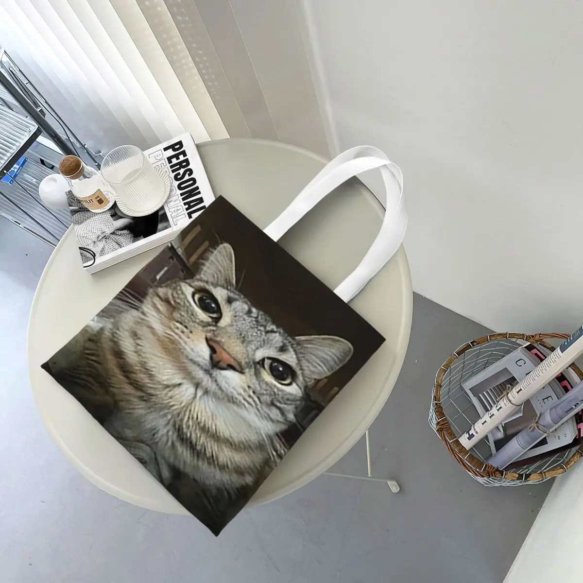 Cat Looking Directly At You Shopping Bags Folding Canvas The Tote Bag Ladies Shoulder Tote Travel Handbag
