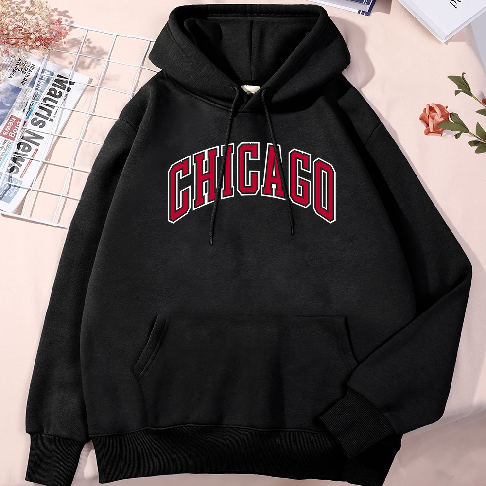 

American City Chicago Club Print Man Hooded Casual Long Sleeve Hoodies Hip Hop Crewneck Pullovers Kpop Oversize Man Sportswears