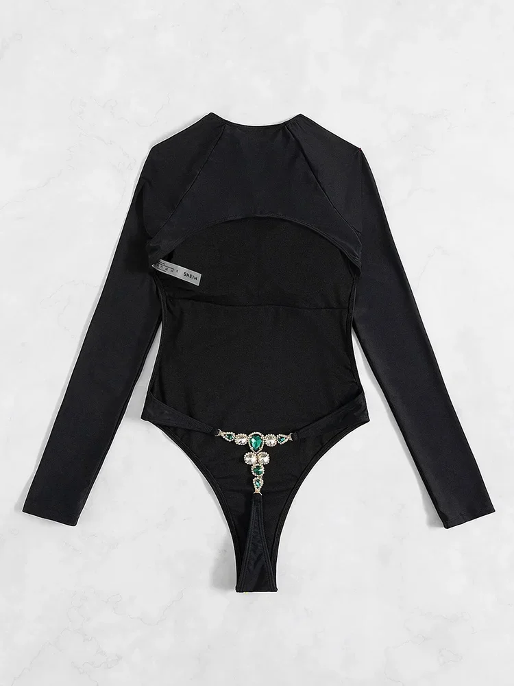 Long Sleeve Bikinis Extreme G String Diamond Bikini Women Swimwear One Piece Swimsuit Female Monokini Backless Bathing Suit Swim