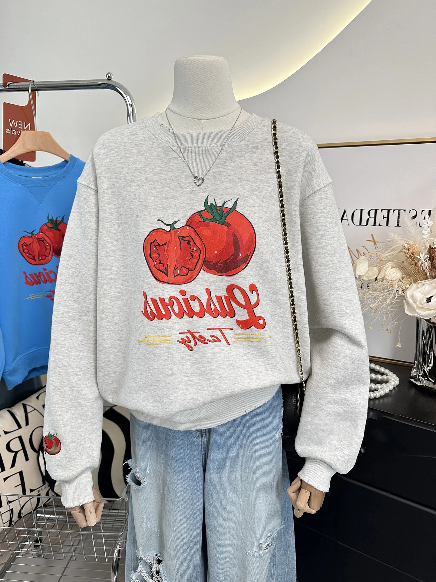 

Корейская женская толстовка с круглым вырезом и принтом, весенне-осенняя, свободного кроя, универсальная, повседневная, с омолаживающим дизайном