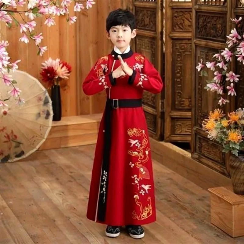 Ragazzi Ragazze Capodanno cinese Rosso Blu Intrattenimento musiche e canzoni Vestito di scena Abbigliamento da giovane maestro Tang Vestito cosplay per lettiera Costume per bambini