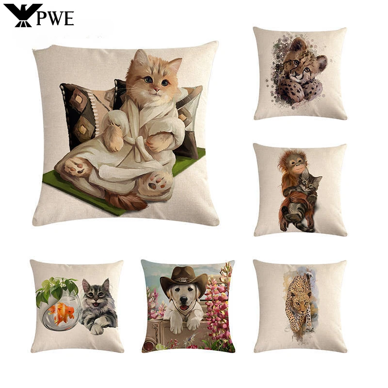 

Lovely Pet Animal Linen Pillowcase 45*45cm Print Cushion Cover Office Sofa Chair Furniture Decoration