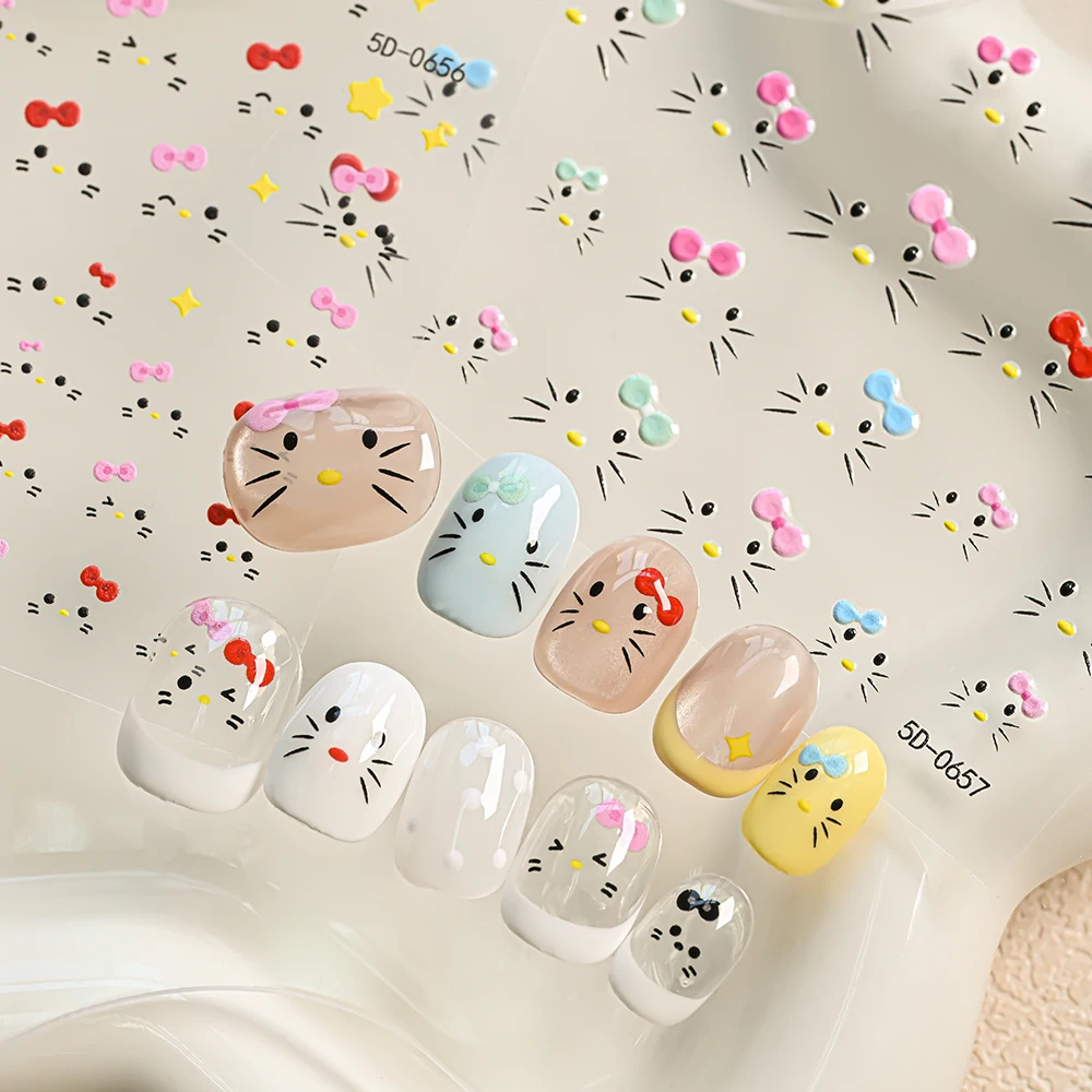 1 pz Kawaii Kitty Cat Face Adesivo per unghie Linee delicate Cartoon Face Expression Decalcomania per unghie autoadesiva Accessori per nail art fai da te