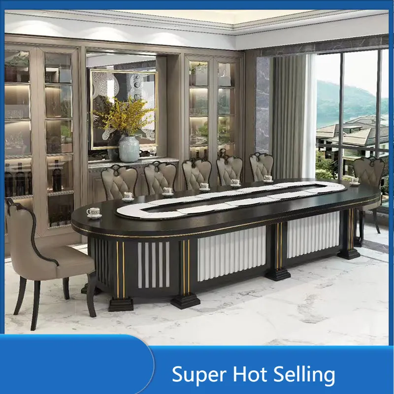 

Hotel large box rectangular hot pot table oval electric rotating table 20 people hotel Chinese table