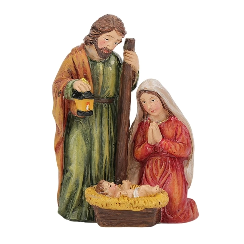 Christ Birth Ornament Gift Nativity Scene Resins Figurines Statue Christmas Manger Scene Decoration Catholic Figures P15F