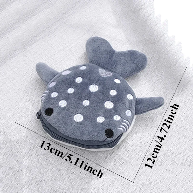 Fashion Cute Blue Shark Mini Whales Coin Purse Plush Zipper Coin Wallet Designer Women's Small Change Bag Key Earphone Pouch