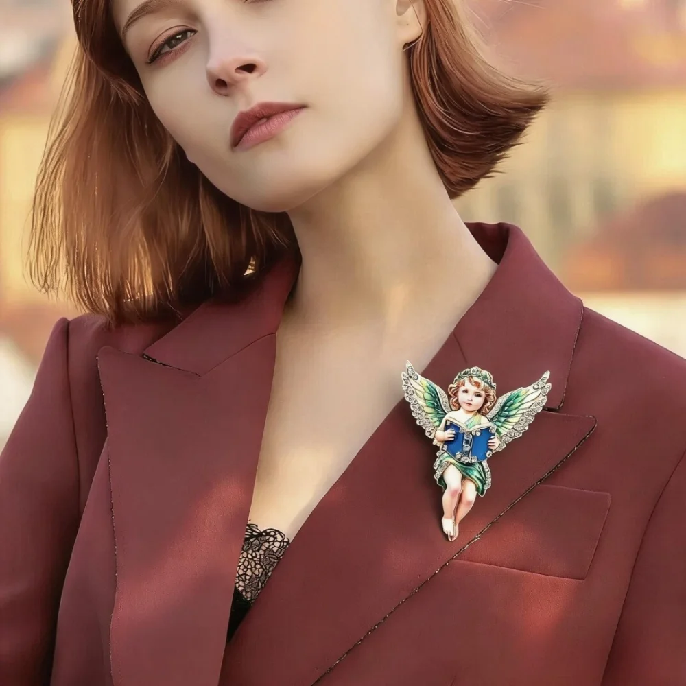Baroque Luxury Book-Holding Cupid, Elf, and Angel Design Brooches for Men and Women—Jewelry, Fashion Accessories,Party Gifts