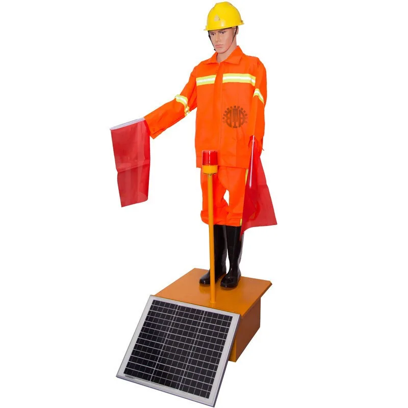 Robot high-speed flag waving traffic command dummy road construction simulation commander safety officer