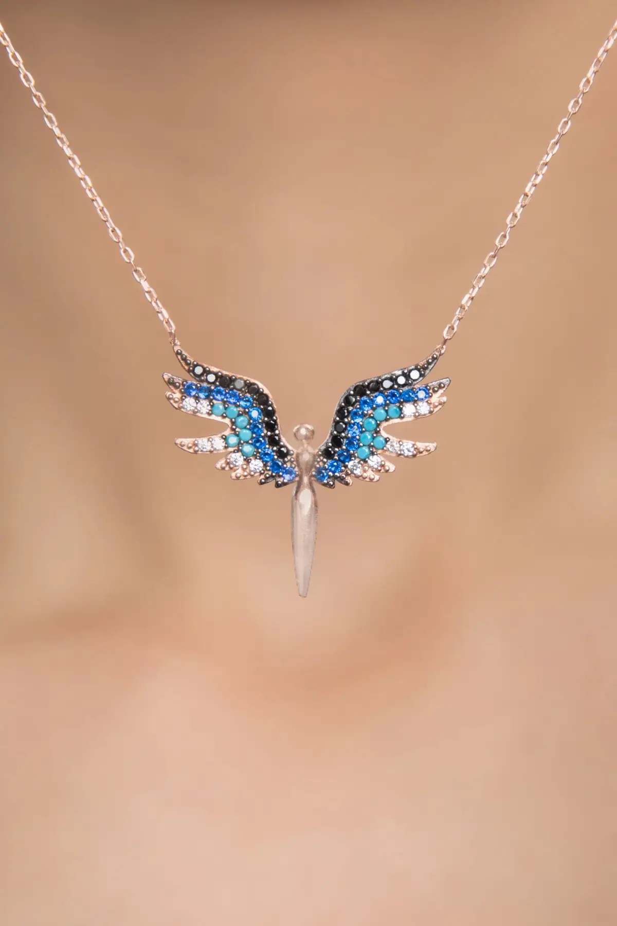 Colorful Zircon Stone Angel 925 Sterling Silver Necklace