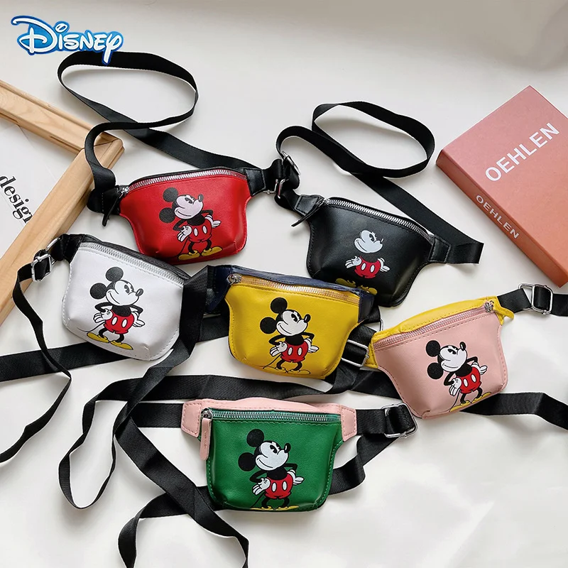 Disney-riñonera de Mickey Mouse para niño y niña, bolsa de plátano, bonita, de Minnie, cruzada, monedero