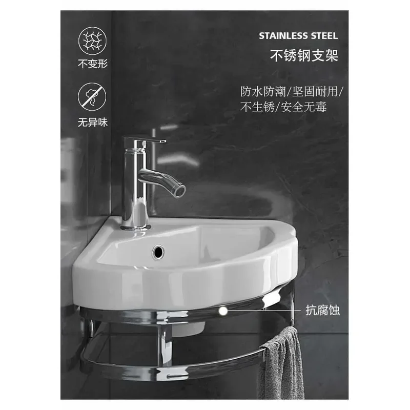 Ceramic Wall Mounted Corner Sink Small Space Fan Shaped Wash Basin for Bathroom Balcony Compact Triangle Lavatory